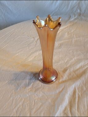 2/60$ Iridescent Amber Carnival Glass Bud Vase